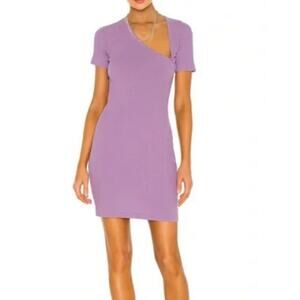 John Elliott size 3 (Large) dress purple Asymmetrical neck cotton ribbed mini